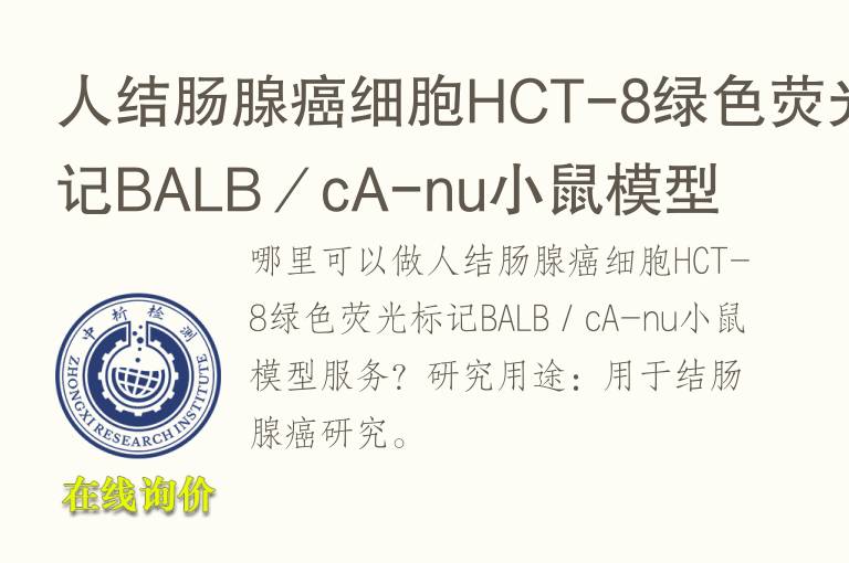 人结肠腺癌细胞HCT-8绿<font color='red'>色</font>荧光标记BALB／cA-nu小鼠模型